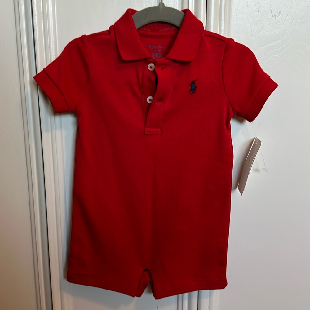 Ralph Lauren red polo romper, size 6 months, NWT